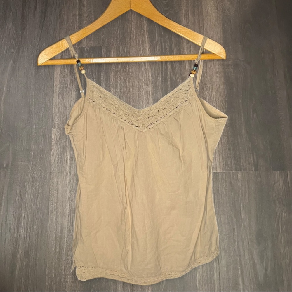 Duck Head Cotton Beaded Strap Camisole Tank Top Size XL Neutral Boho